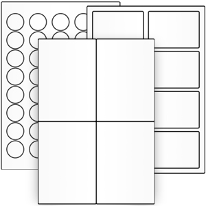 Απεικονίζεται λευκές ετικέτες σε Α4. Συγκεκριμένα απεικονίζεται 3 διαφορετικά Α4.
